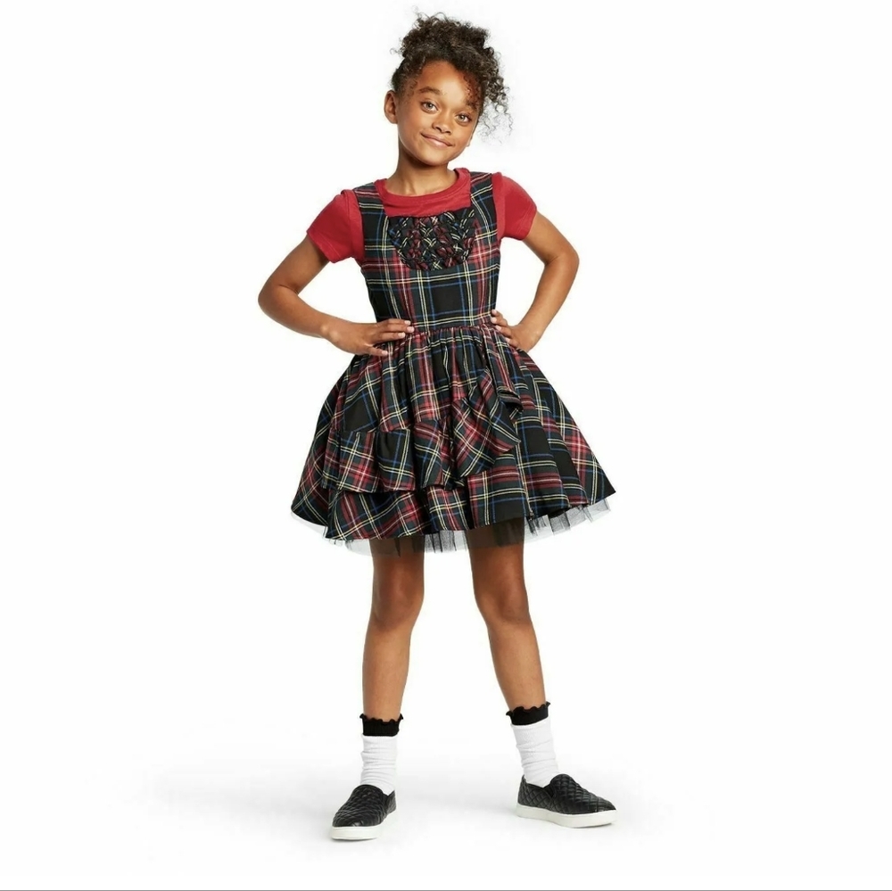 HARAJUKU MINI | NWT! Plaid Square Neck Mini Dress with Tiered Ruffle Skirt